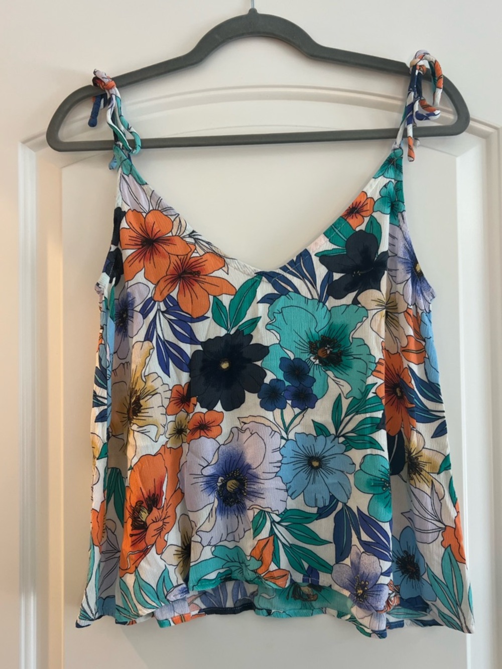 O’Neill Floral Tie Strap Tank Top Small Boho Beach Cami 100% Viscose